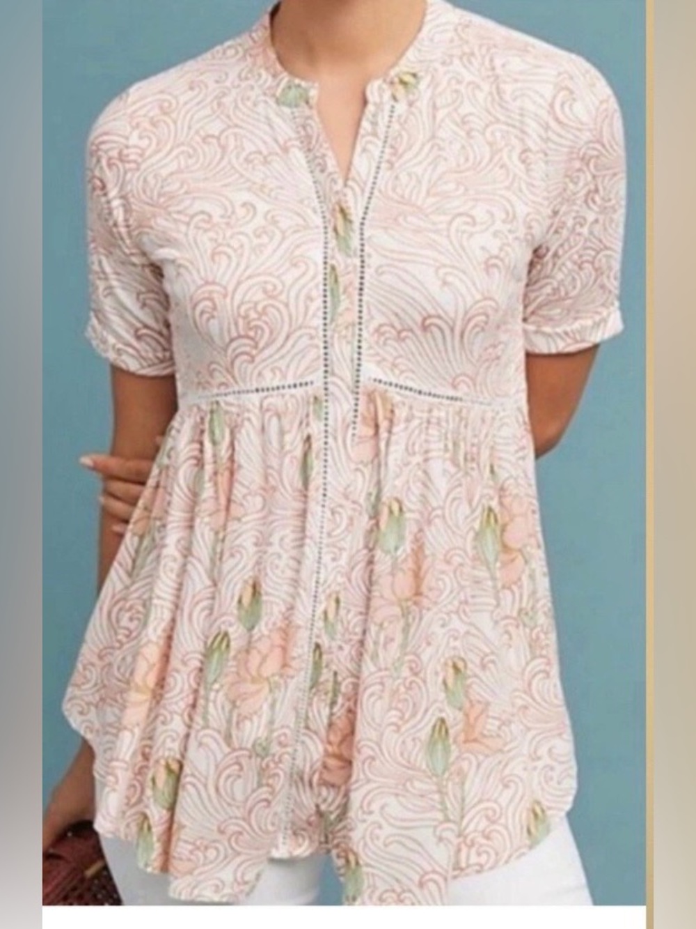 ANTHROPOLOGIE x AKEMI + KIN Veria Floral V-Neck Tunic Blouse Size S please read